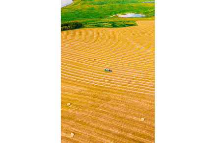 Aerial View Tractor Collects Dry, an Industrial Photo by Our Amazing World