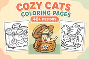 Cozy Cats Coloring Pages #1, an Animal Illustration by Inkivelle Studio (Thumbnail 1 of 3)