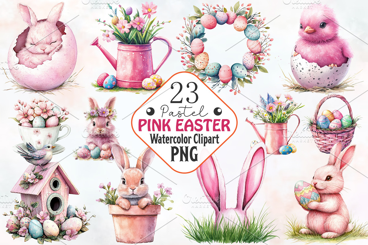 Pastel Pink Easter Watercolor Png, an Illustration by RobertsArt (Photo 1 of 7)