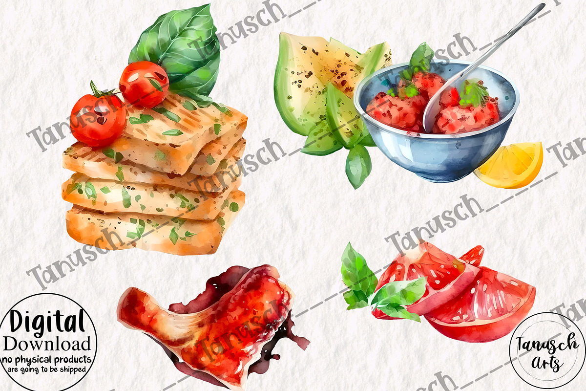 Watercolor BBQ meat & burger Clipart, a Food Illustration by TanuschArts (Photo 3 of 3)