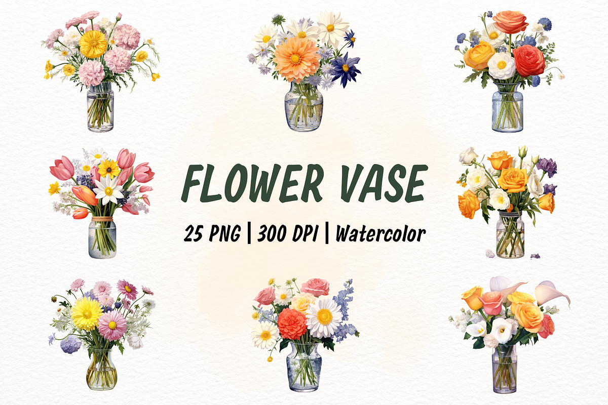 Flower Vase Watercolor Clipart, a Decorative Illustration by New-School-Wave (Photo 1 of 5)