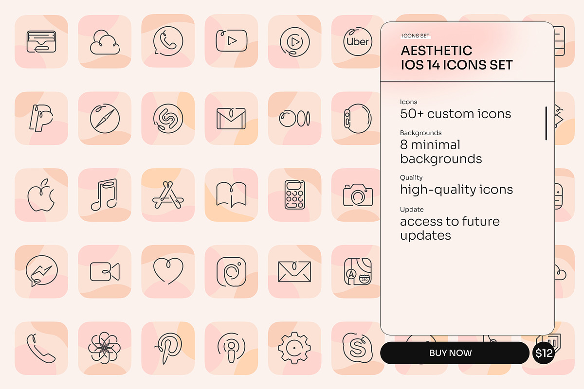 Aesthetic IOS 14 icons set, an Icon by Creatoom (Photo 2 of 13)