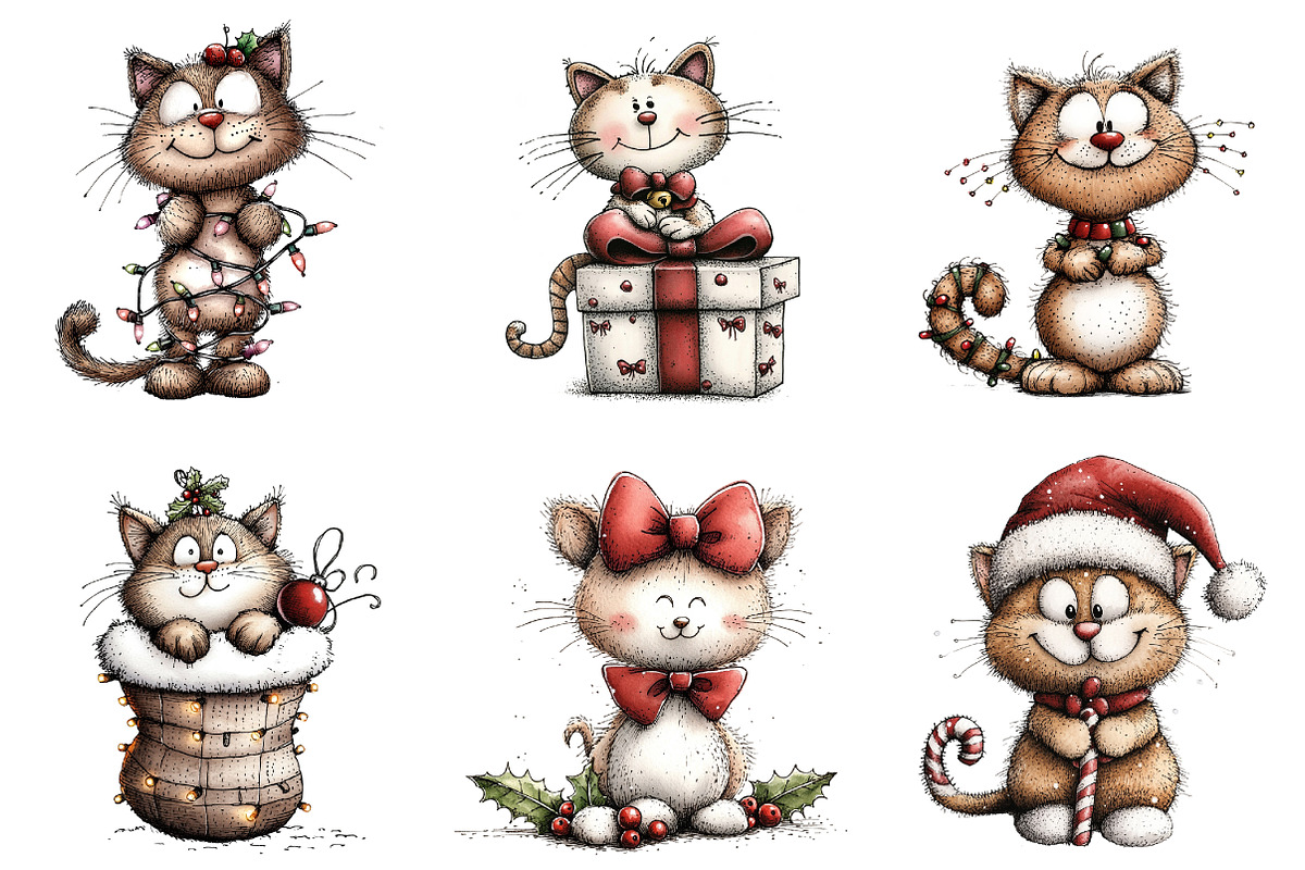 Whimsical Christmas Cat Clipart, a Graphic by CitraGraphics (Photo 2 of 4)