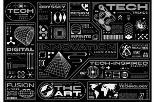 Retrofuturistic cyberpunk labels, a Technology Illustration by Vector Tradition