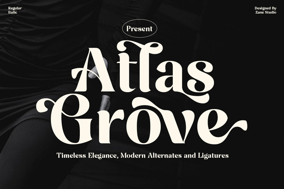 Atlas Grove-Alternates and Ligatures, a Serif Font by Zane Studio (Photo 1 of 22)