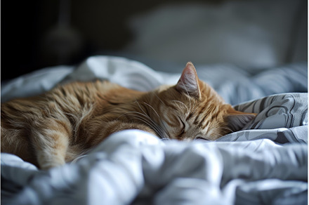 Tranquil ginger cat asleep on cozy, an Animal Photo by Ylivdesign