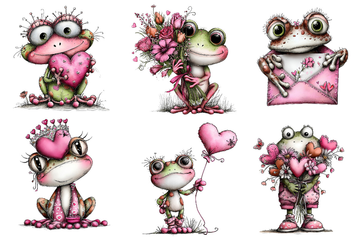 Valentine's Whimsical Frogs Clipart, an Illustration by Dream Creation (Photo 6 of 8)