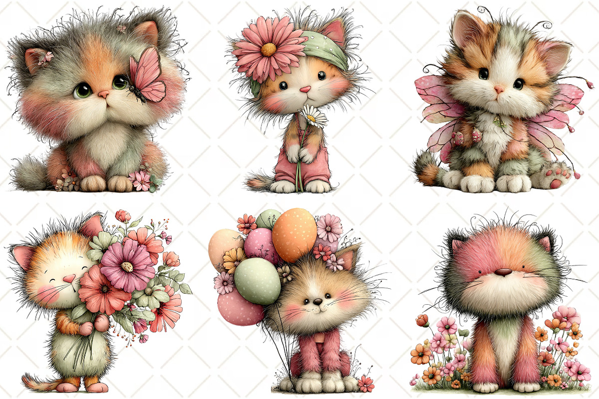 Whimsical Spring Cat Clipart, an Illustration by Black Bird Studio (Photo 4 of 5)
