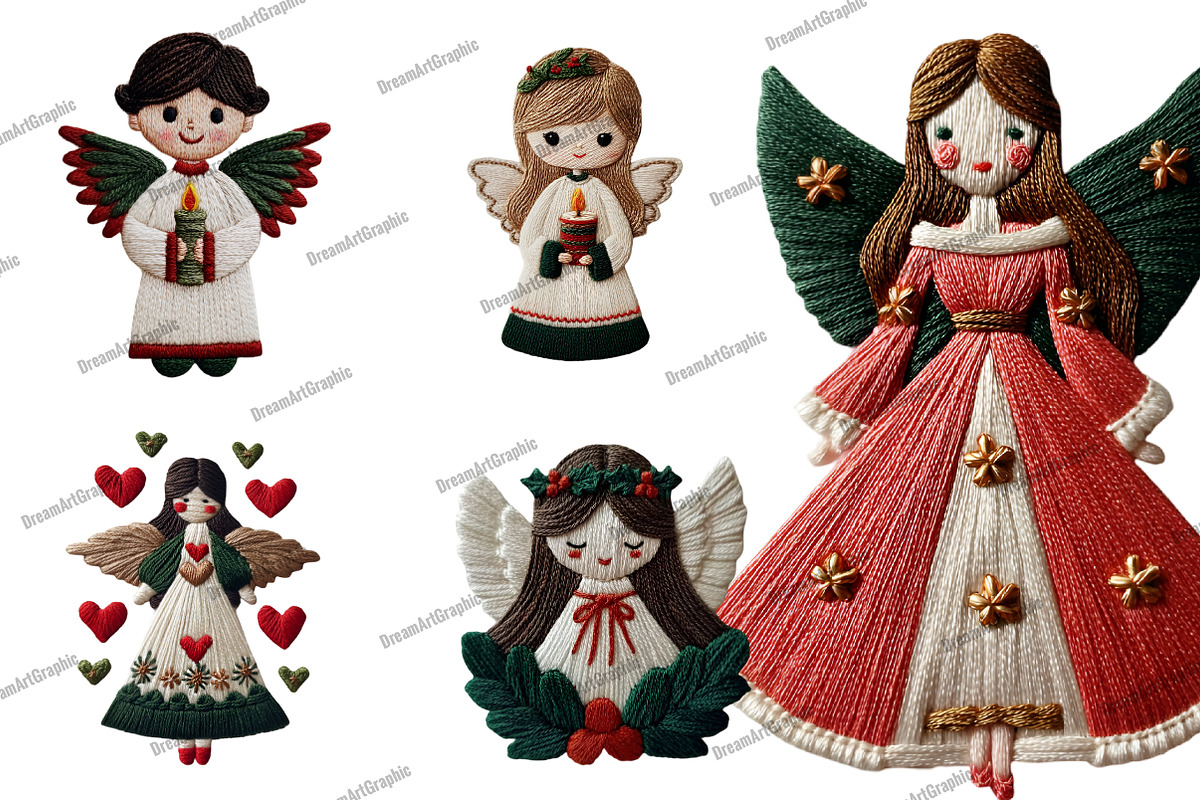 Whimsical Christmas Angel Clipart, an Illustration by DreamArtGraphic (Photo 3 of 5)