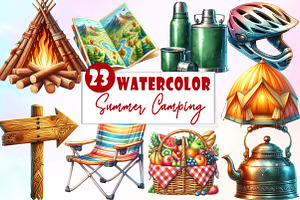 Summer Camping Clipart, an Illustration by Watercolor design