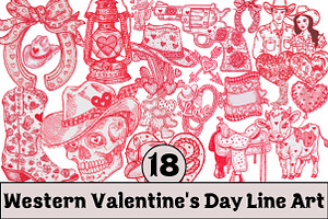 Western Valentine's Day Line Art, an Illustration by Design Market