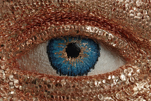 Extreme Macro Blue Eye Surrounded by Metallic Gold Texture with, a Person Photo by José Manuel Gelpi