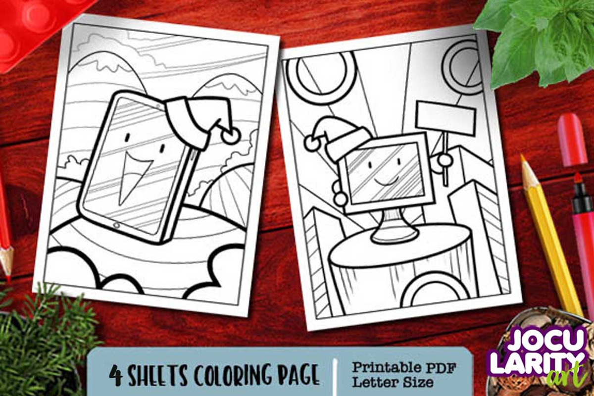 Cute Christmas Gadget Coloring Pages, a Technology Illustration by Jocularity Art (Photo 3 of 3)