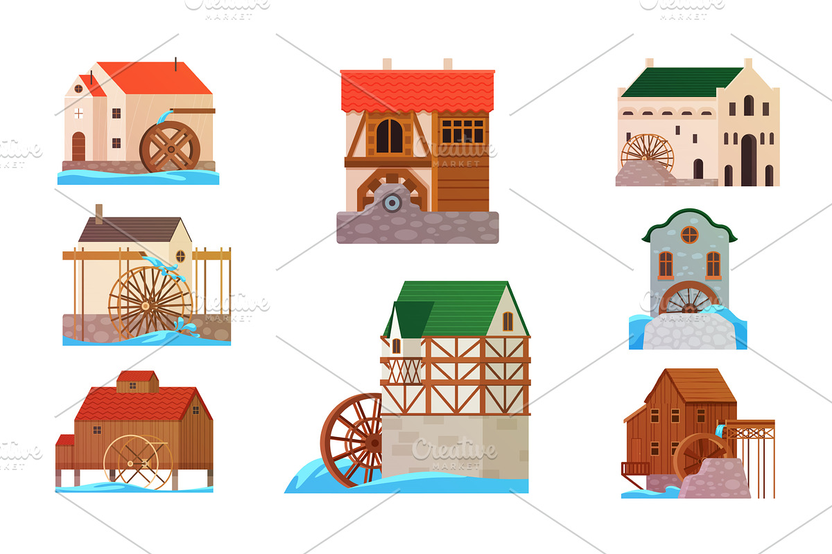 Watermills vintage traditional stone, an Animal Illustration by Lemberg Vector