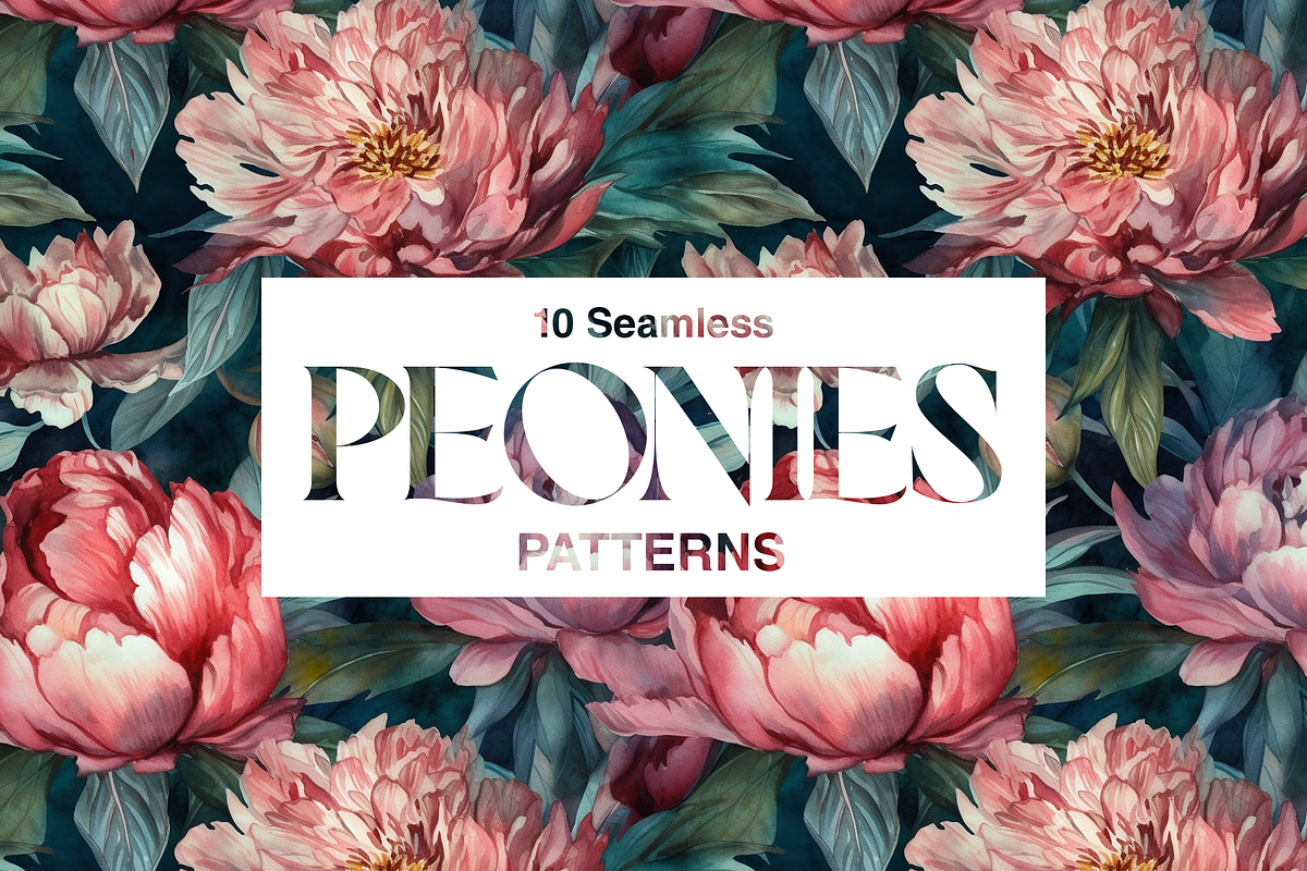 10 Watercolor Peonies Patterns, a Pattern Graphic by Motifs (Photo 2 of 12)
