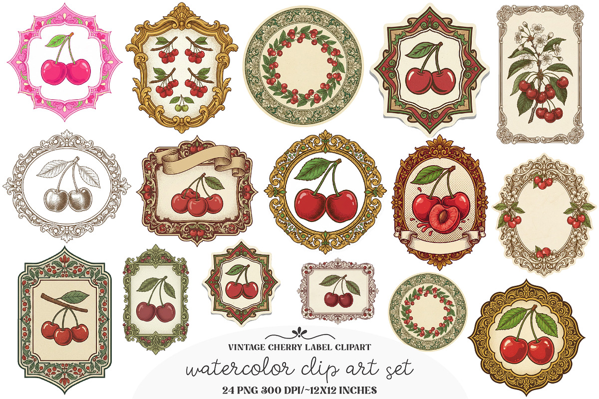 Vintage Cherry Label Printable, an Illustration by GatewayDesign (Photo 1 of 6)
