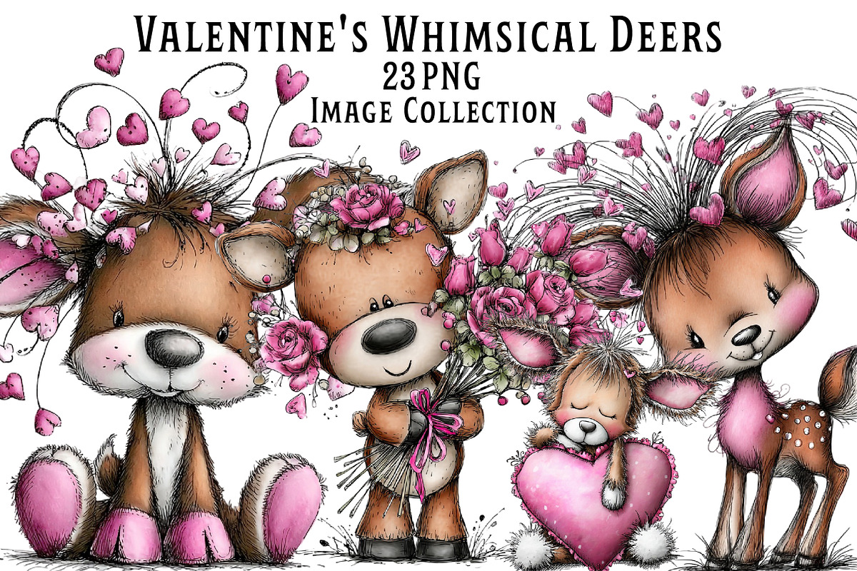 Valentine's Whimsical Deer Clipart, an Illustration by Dream Creation (Photo 1 of 5)