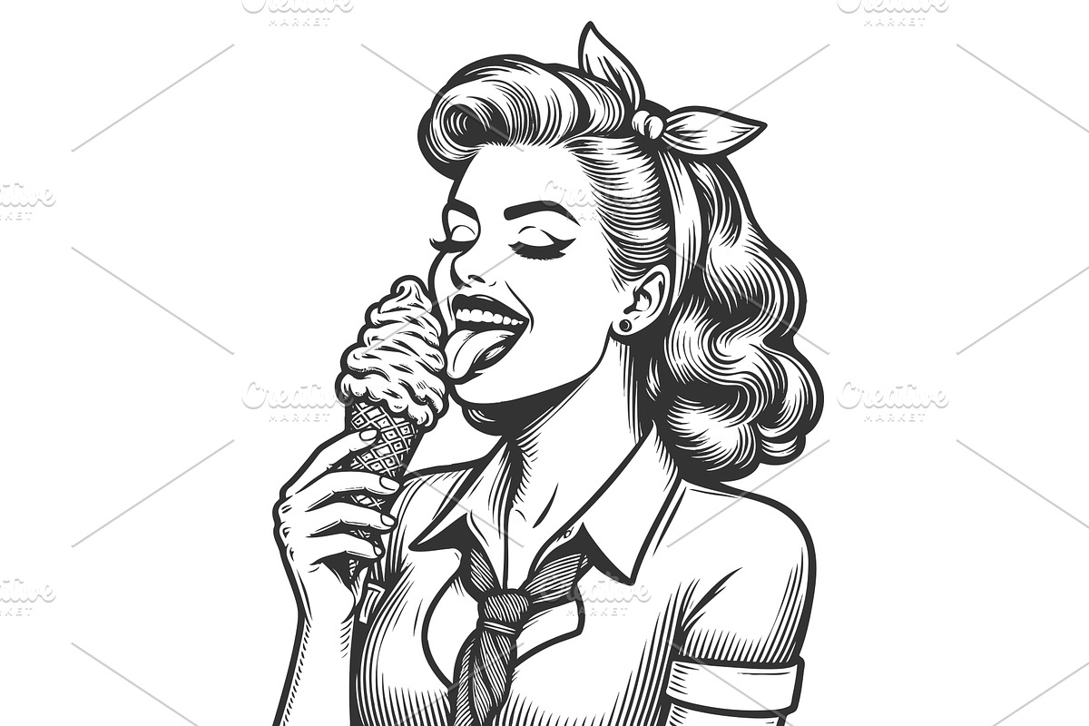 Woman Licking Ice Cream Cone vector, a Person Illustration by AlexArt