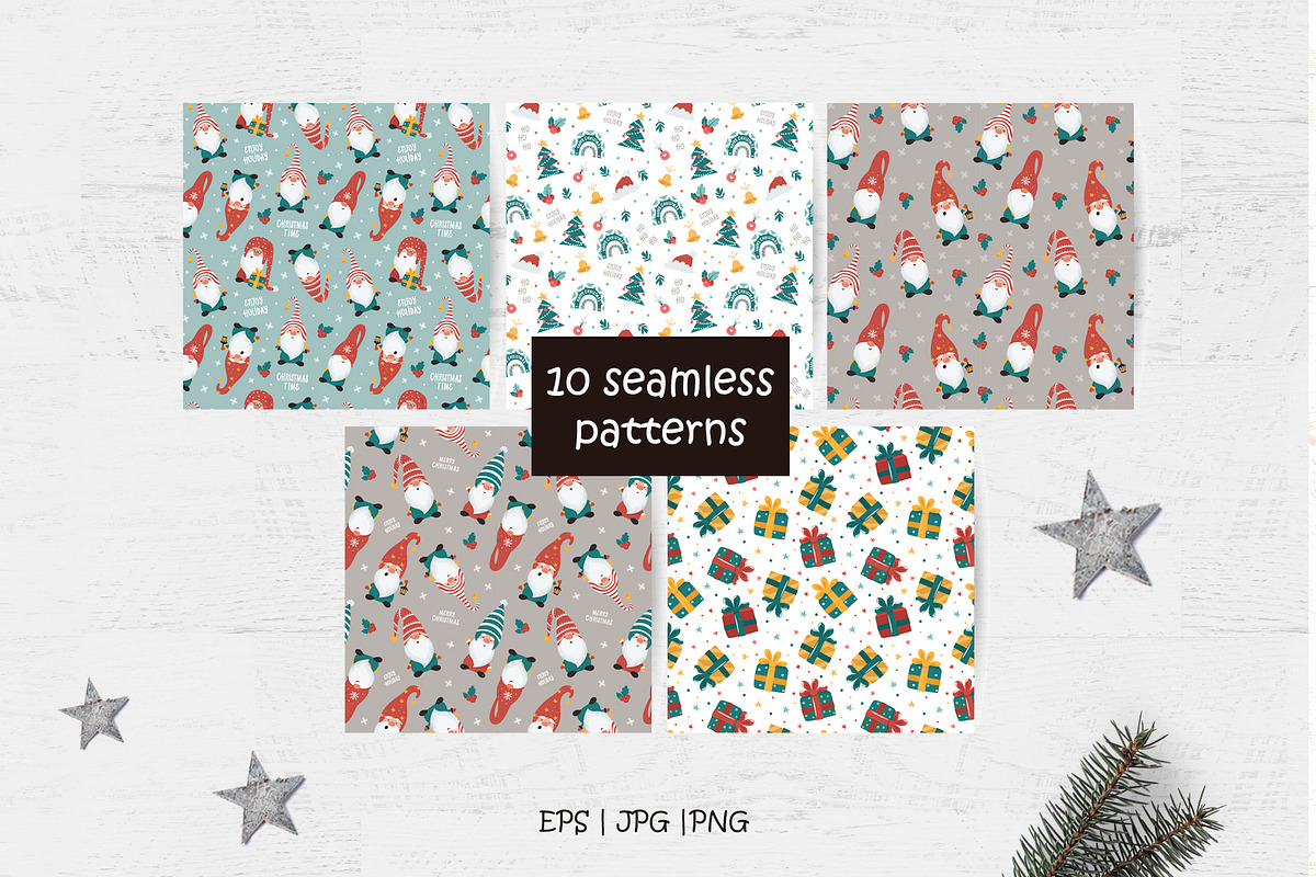 Christmas Gnomes and  Patterns, a Wallpaper Graphic by Nafanya (Photo 8 of 12)