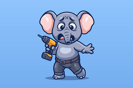 Shocked Elephant Builder Cartoon Cha