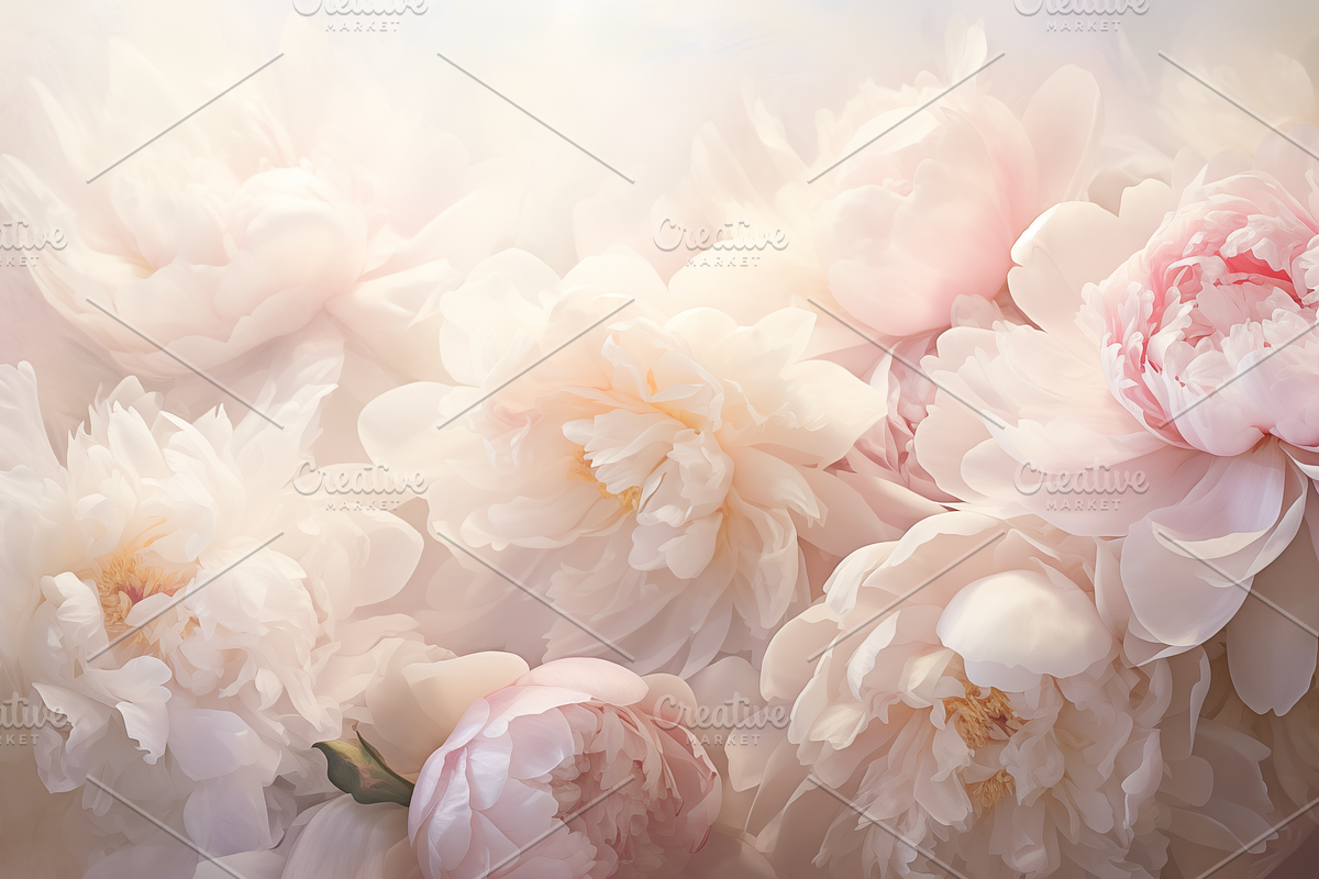 Dreamy White & Pink Peonies, a Background Graphic by Light & Grace
