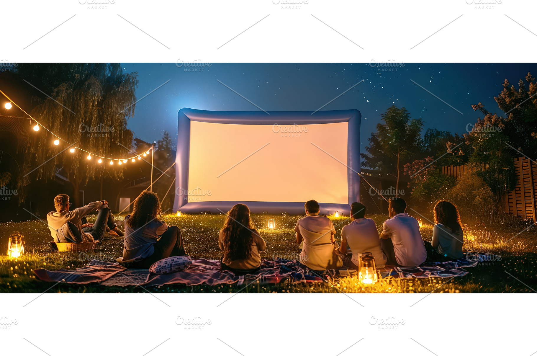 Outdoor backyard movie night with, a Nature Photo by piter.goskov