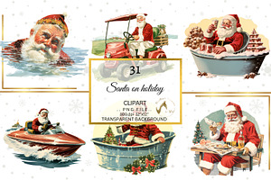 Santa On Holiday Retro Clipart