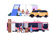 Urban public transport, bus stop set, a Transportation Illustration by PaperTrident (Thumbnail 3 of 7)