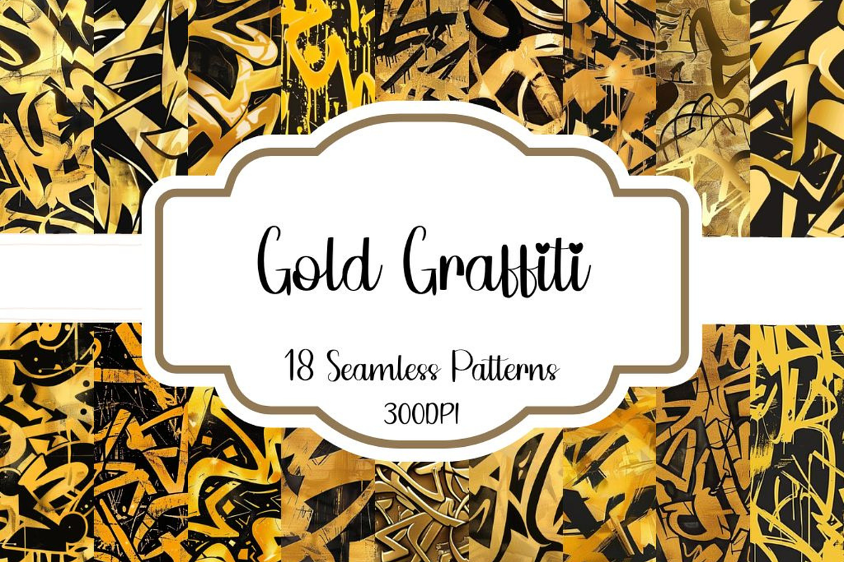 Gold Graffiti Seamless Patterns, a Pattern Graphic by PrintablesByFranklyn (Photo 1 of 4)