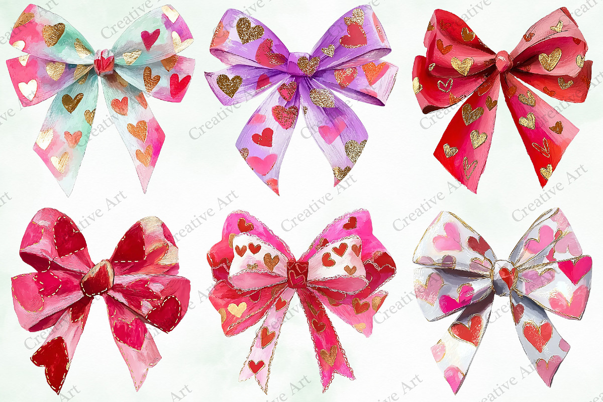 Watercolor Valentine Bow Clipart, an Illustration by Creative Art (Photo 3 of 9)