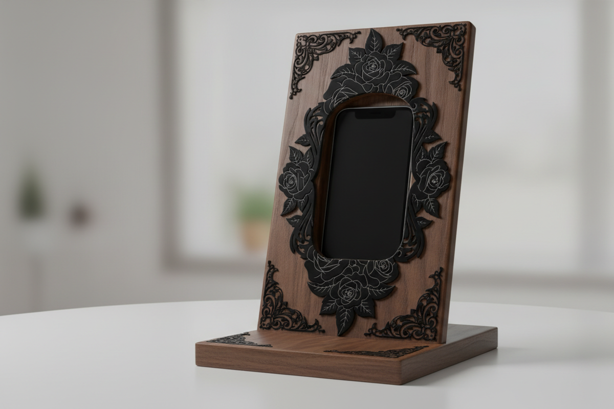 Floral Mobile Phone Holder Laser Cut, a Graphic by Amazin_art (Photo 2 of 4)