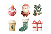 Christmas Watercolor Clipart Bundle, a Seasonal Illustration by Wild Honey Design Co. (Thumbnail 2 of 4)
