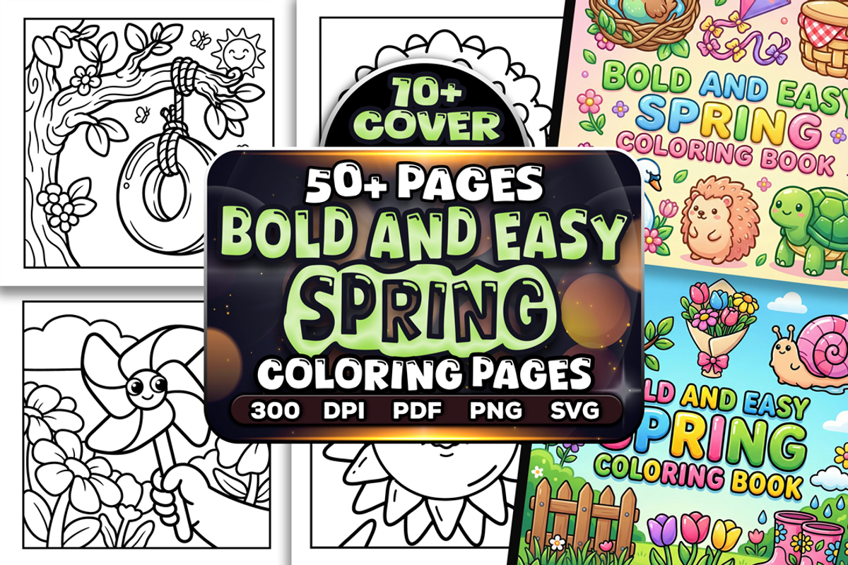 Bold and Easy Spring Coloring Pages, a Seasonal Illustration by Craftsbeefy (Photo 1 of 4)