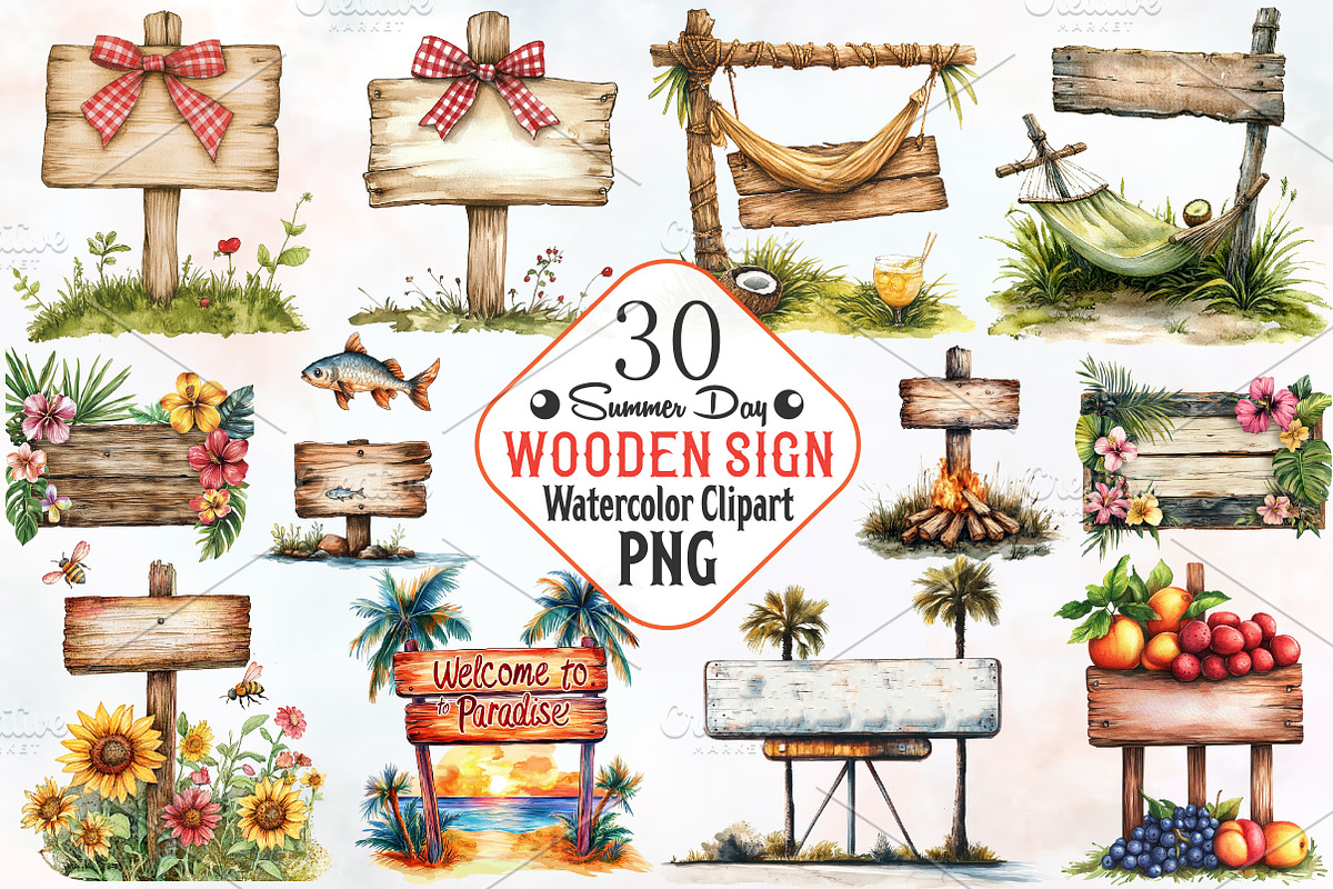 Summer Day Wooden Sign Clipart, an Illustration by RobertsArt (Photo 1 of 4)