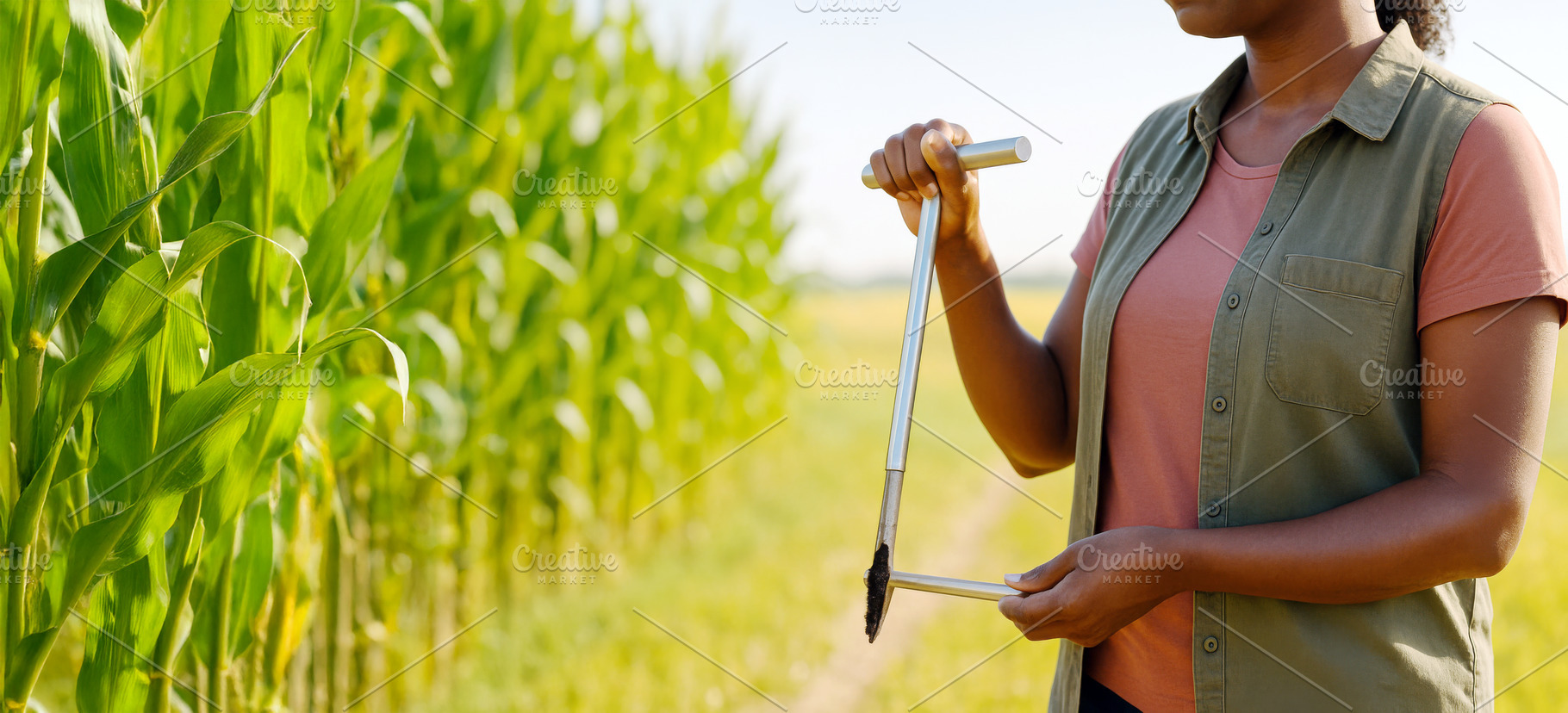 Woman farmer analyzing soil sample i, a Photo by Dvoevnore photos