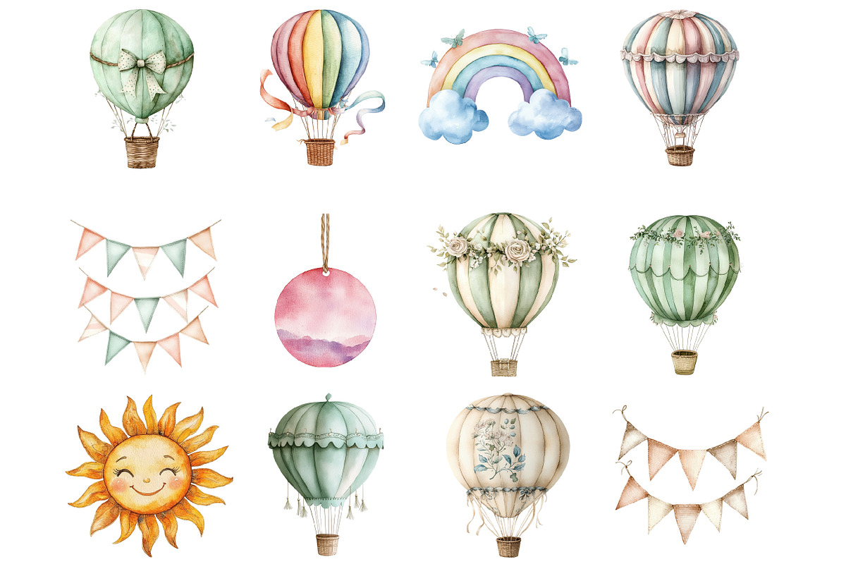 Hot Air Balloons Clipart, an Illustration by Design Market (Photo 5 of 5)