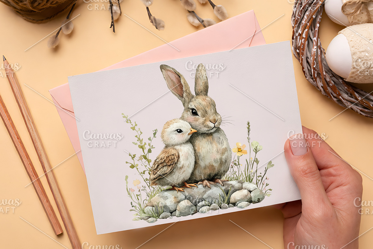 Watercolor Boho Bunny Clipart Bundle, an Illustration by Canvas Craft