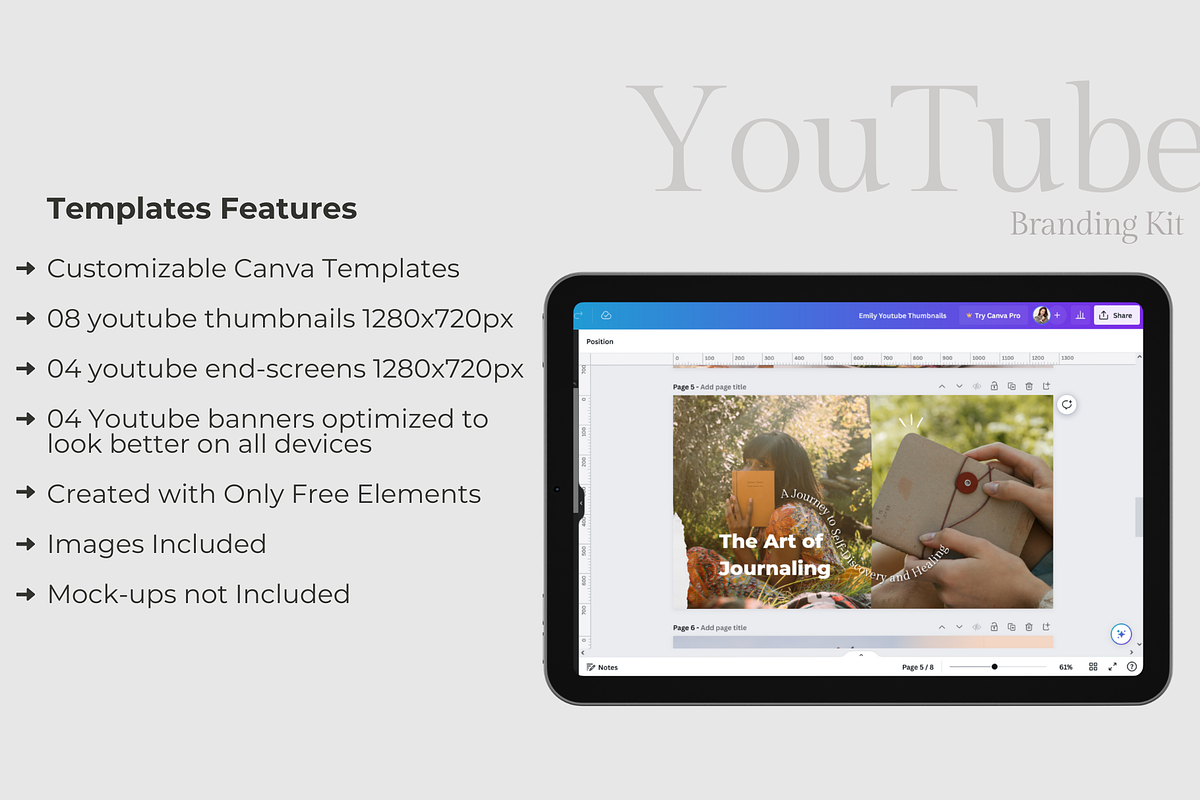 Emily YouTube Branding Kit Canva, a Social Media Template by Soul & Maeum Store (Photo 6 of 7)