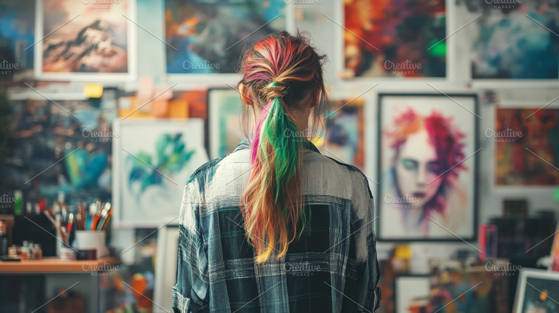 Artist Observing Art Displayed on Studio Wall, an Abstract Photo by Natalia Klenova's Shop