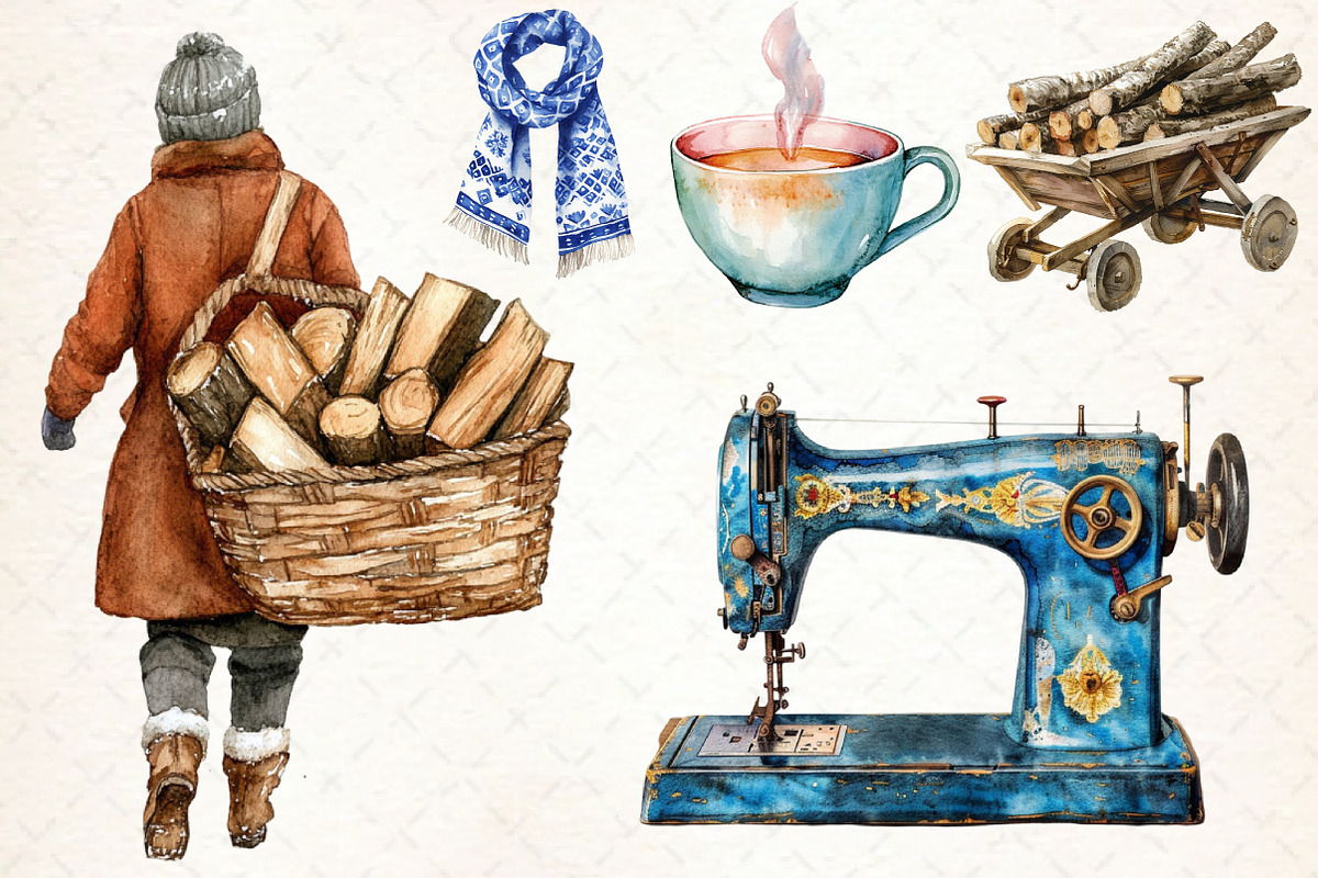 Watercolor Winter Cottage Clipart, an Illustration by Libby Wishes (Photo 5 of 8)