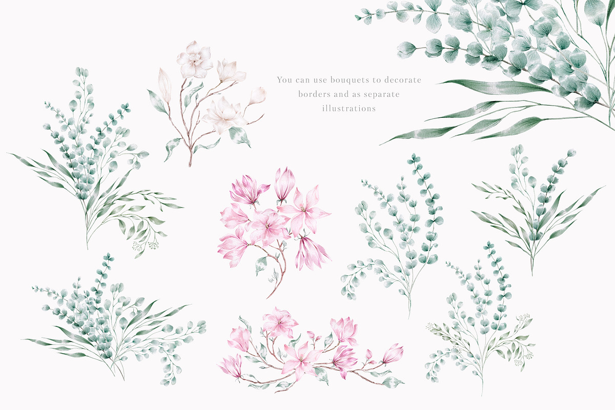 Elegant magnolias and eucalyptus, an Illustration by astelenadesign (Photo 7 of 16)