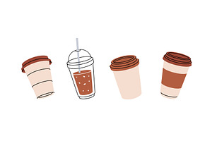 Coffee Takeaway Cups. Hand Drawn