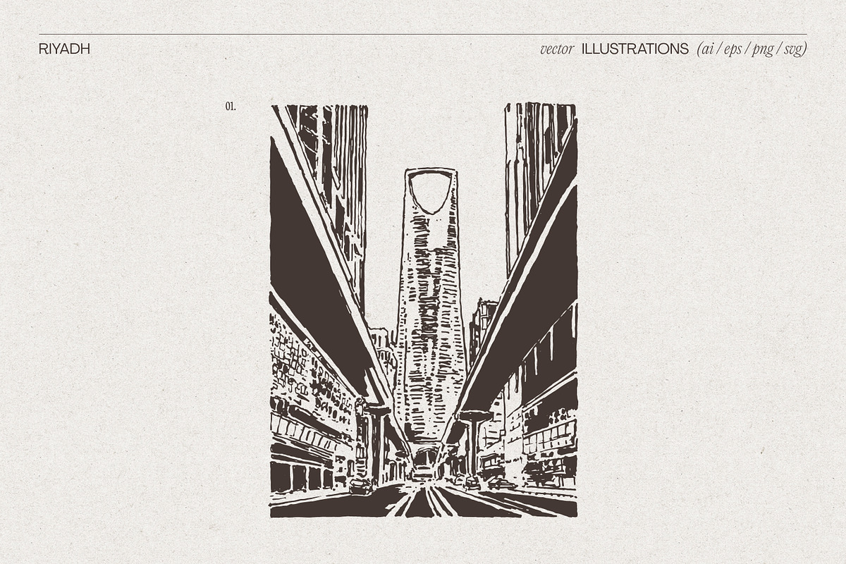 Riyadh Cityscape Vector Sketches, a Work Illustration by TheMountBirdStudio (Photo 3 of 7)