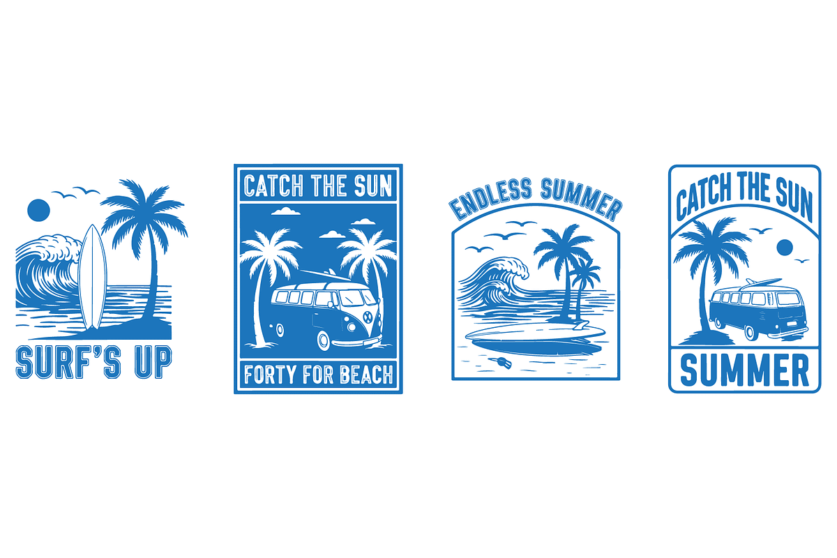 Summer Beach & Surf Van Vector Pack, an Object Illustration by MkStudio