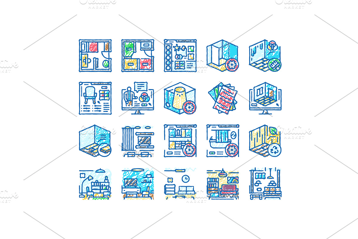 interior designer office icons hand, an Object Illustration by pikepicture