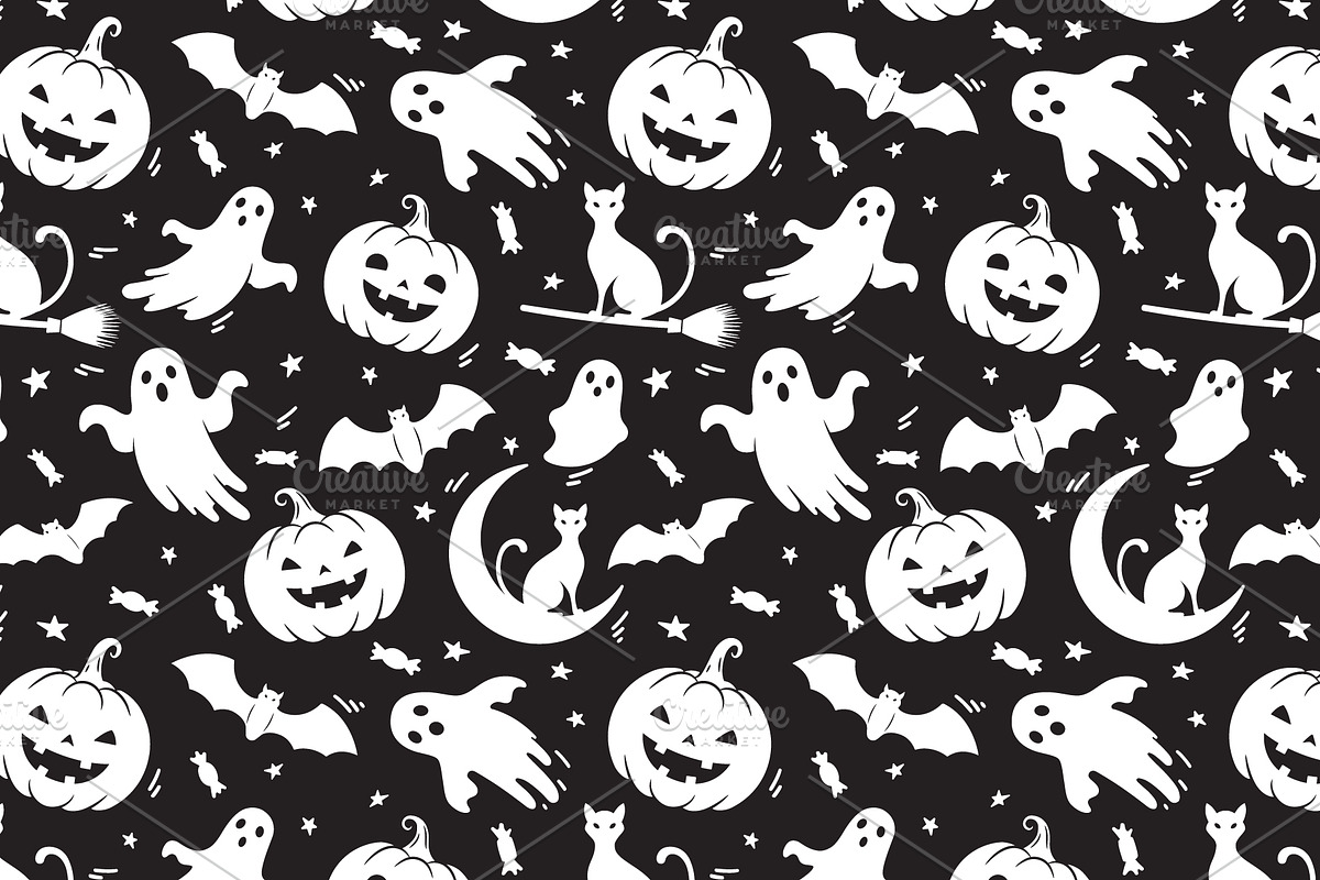 Black and white Halloween pattern, a Pattern Graphic by Yayasya (Photo 1 of 3)