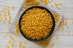Homemade Perlini Pasta in a Bowl, top view., a Food & Drink Photo by LiudmylaChuhunova