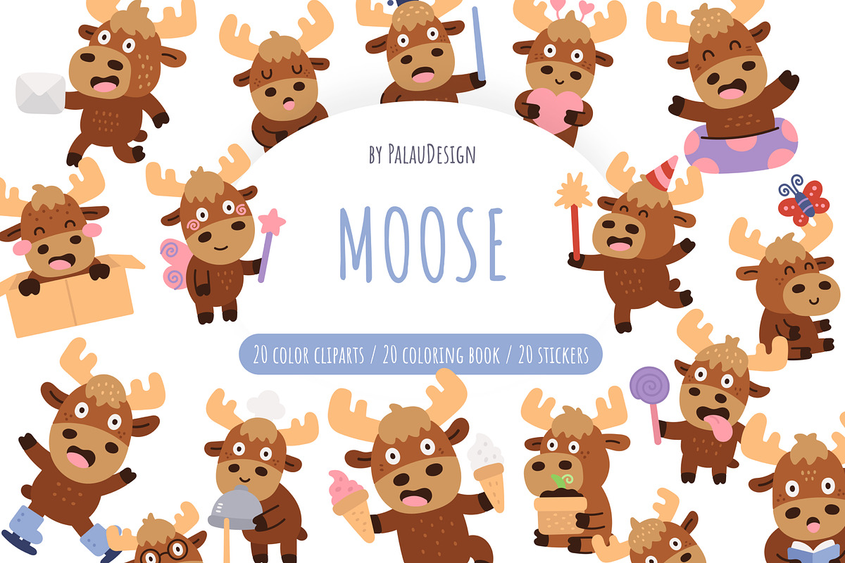Moose Christmas Clipart Set, an Animal Illustration by Palau (Photo 1 of 10)