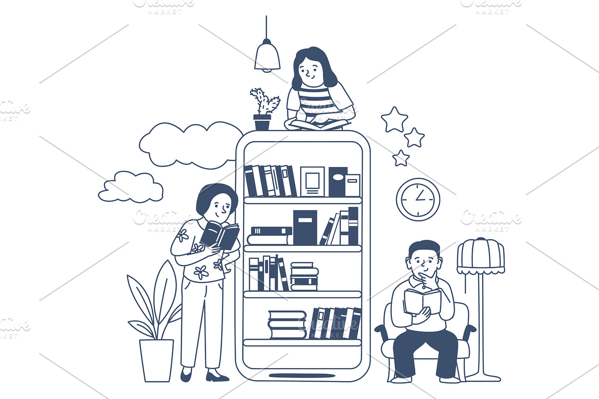 Online library concept. Digital book, an Education Illustration by LadadikArt