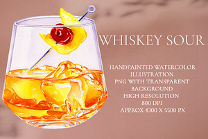 Whiskey Sour Watercolor Cocktail